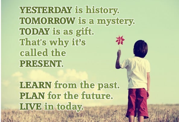 Image with text around living for the present